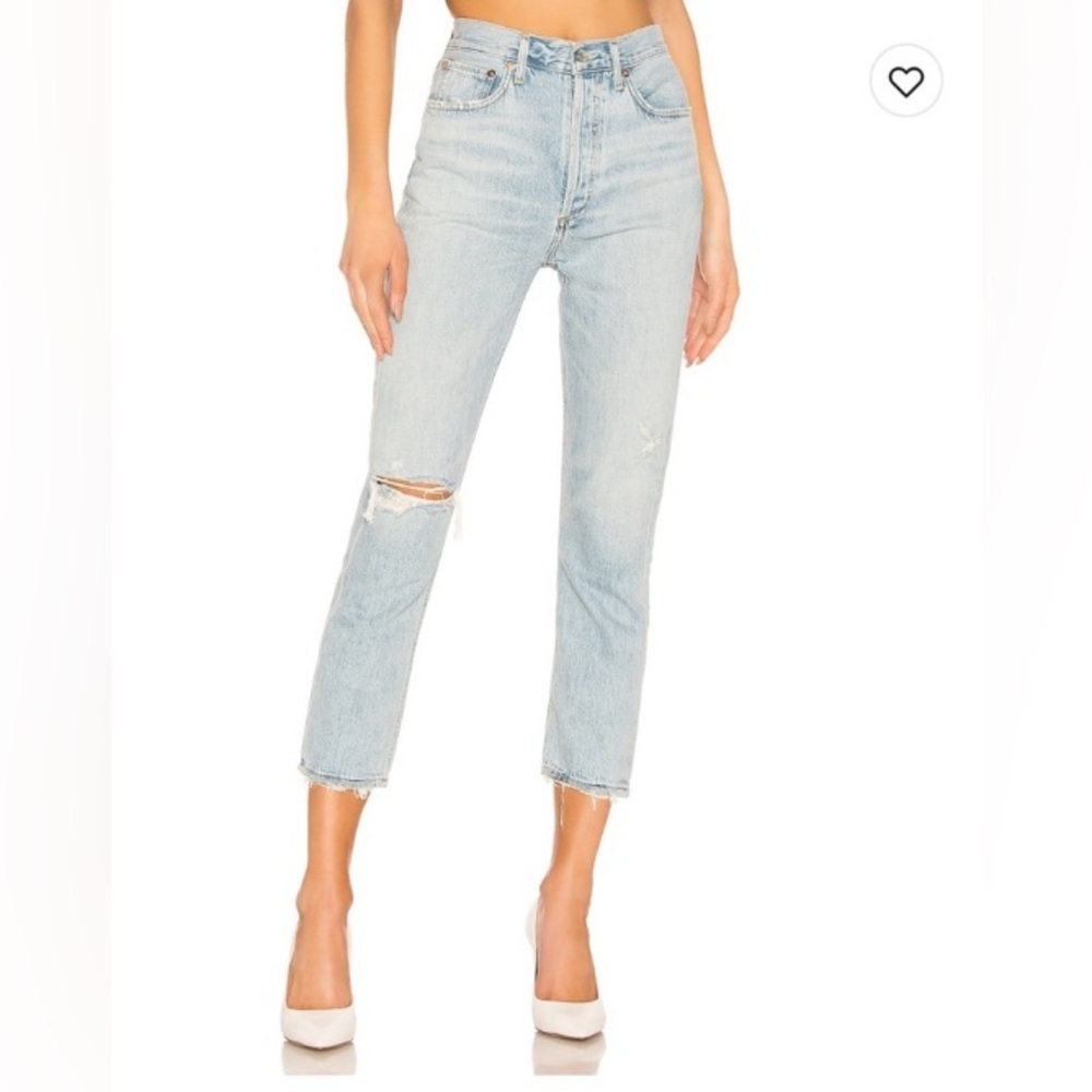 NWT AGolde Riley High Rise Straight crop button‎ fly Shatter size 24